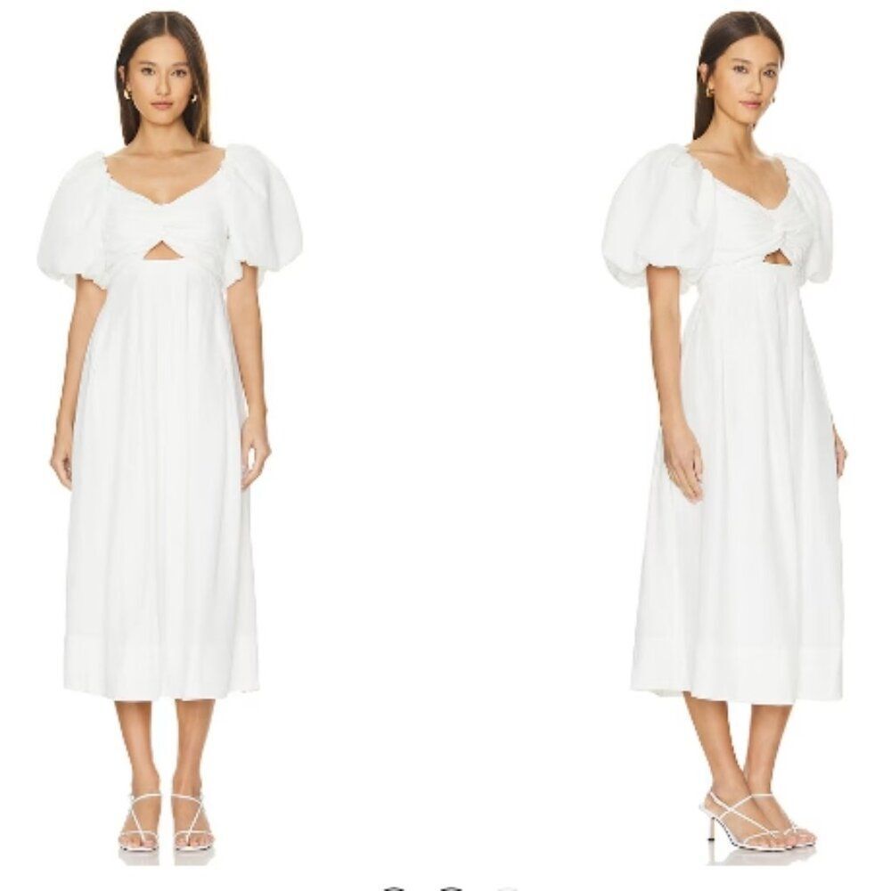 Like New! Astr The Label Serilda Puff-Sleeve Midi Dress White In Size Xs